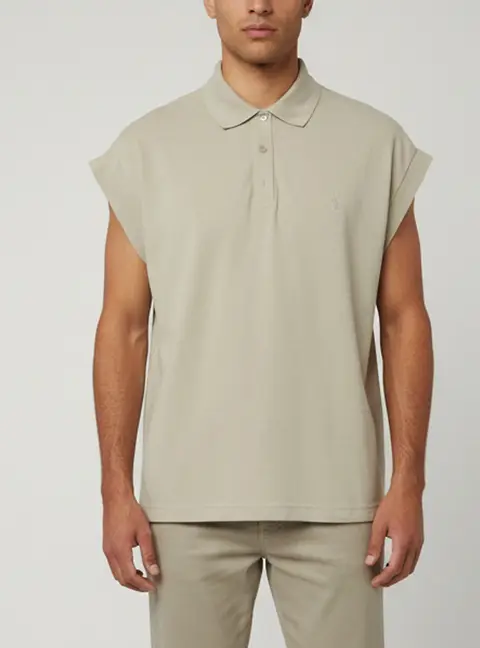 Saint Laurent Paris Grey Cotton Pique Sleeveless Polo T-Shirt L