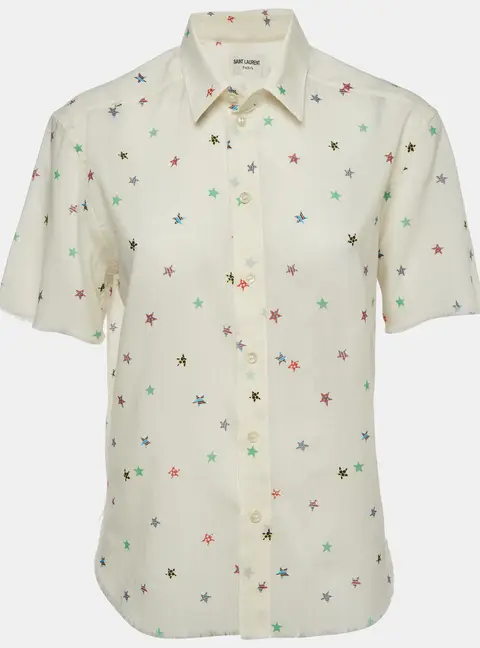 Saint Laurent Paris Cream Star Print Wool Shirt S