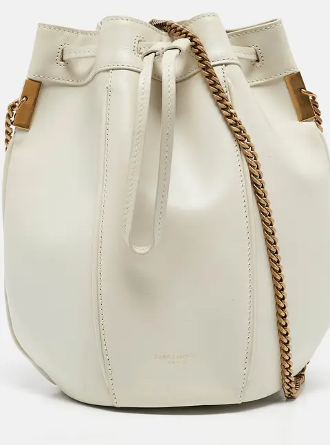 Saint Laurent Off White Leather Small Talitha Bucket Bag