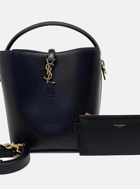 Saint Laurent Paris LE37 Cassandra Small Black Calfskin Leather Bucket Bag
