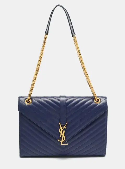 Saint Laurent Blue Matelass&eacute; Leather Large Monogram Envelope Shoulder Bag