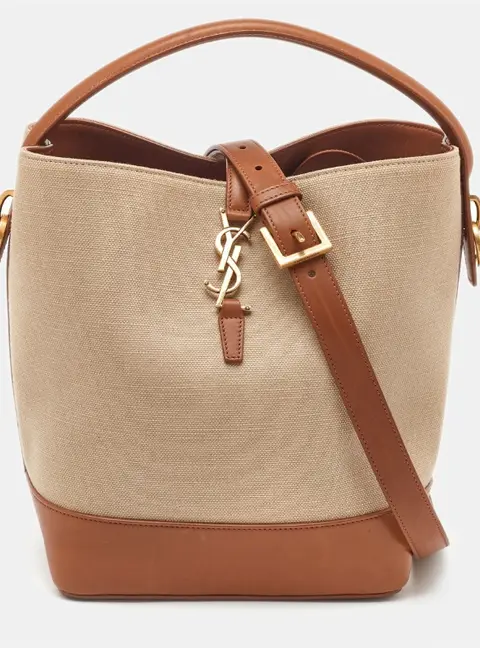 Saint Laurent Paris Le 37 Beige Canvas and Leather Shoulder Bags