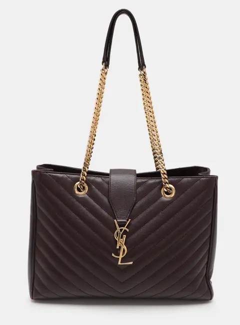 Saint Laurent Burgundy Matelass&eacute; Leather Monogram Shopper Tote