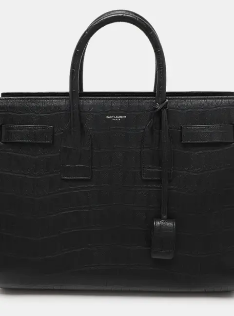 Saint Laurent Paris Classic Sac De Jour Small Black Croc Embossed Leather Tote Bag