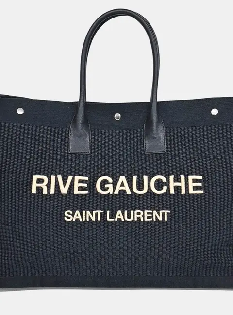 Saint Laurent Paris Black Cotton and Leather Rive Gauche Tote Bag