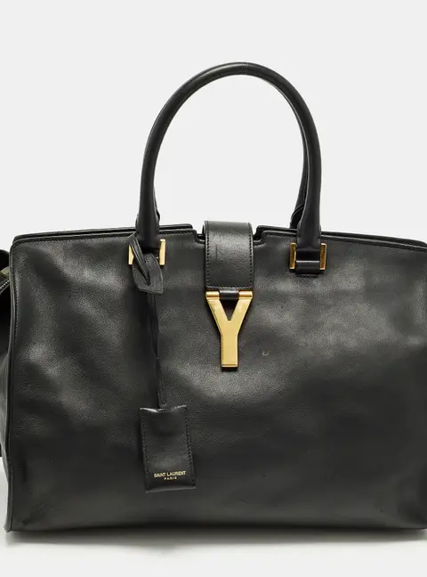 Saint Laurent Cabas Ligne Y Medium Black Leather Tote