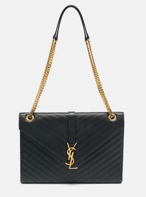 Saint Laurent Monogram Envelope Large Black Matelasse Leather Shoulder Bag