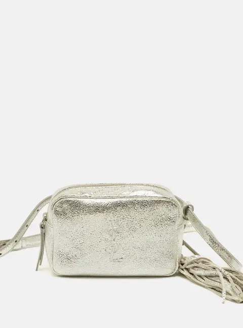 Saint Laurent Lou Silver Crackled Leather Convertible Belt Bag