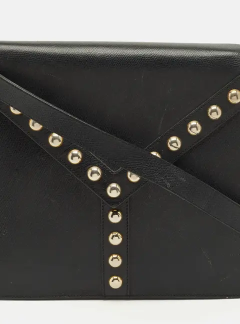 Saint Laurent Y Studded Envelope Black Leather Crossbody Bag