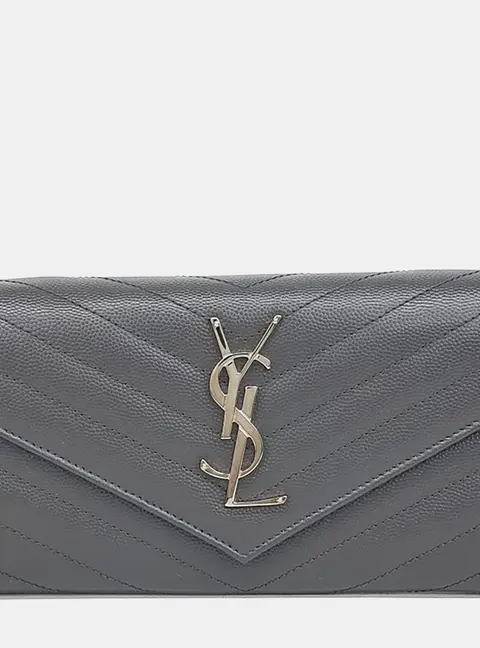 Saint Laurent Paris Cassandra Continental Wallet Gray Grained Leather Flap Bag