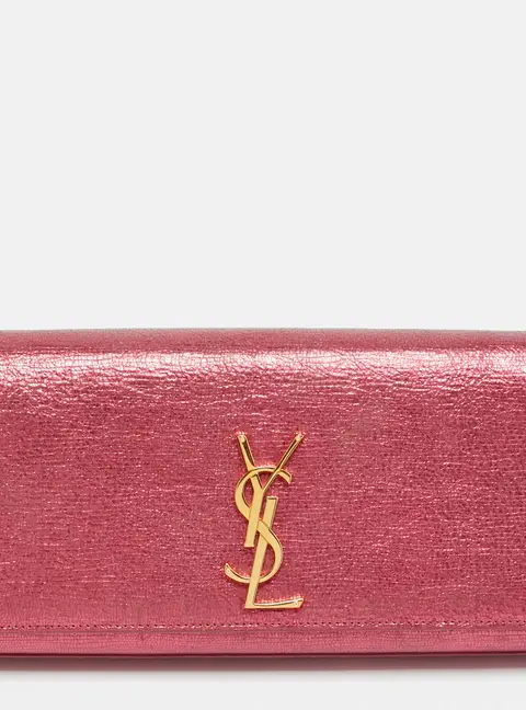 Saint Laurent Cassandre Metallic Pink Leather Clutch