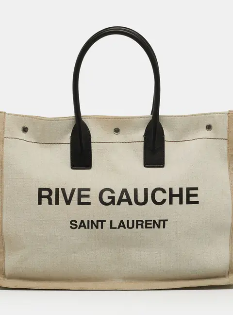 Saint Laurent Rive Gauche Shopper Tricolor Canvas and Leather Tote