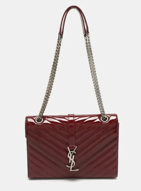 Saint Laurent Cassandre Medium Burgundy Matelass&eacute; Leather Flap Bag