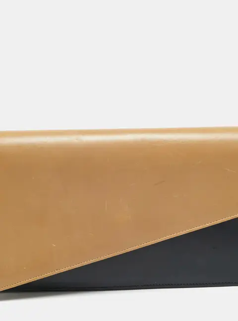 Saint Laurent Diagonal Beige/Black Leather Clutch