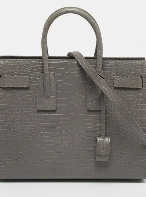 Saint Laurent Classic Sac De Jour Small Grey Croc Embossed Leather Tote