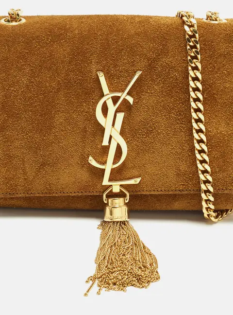 Saint Laurent Kate Small Brown Suede Tassel Flap Chain Crossbody Bag