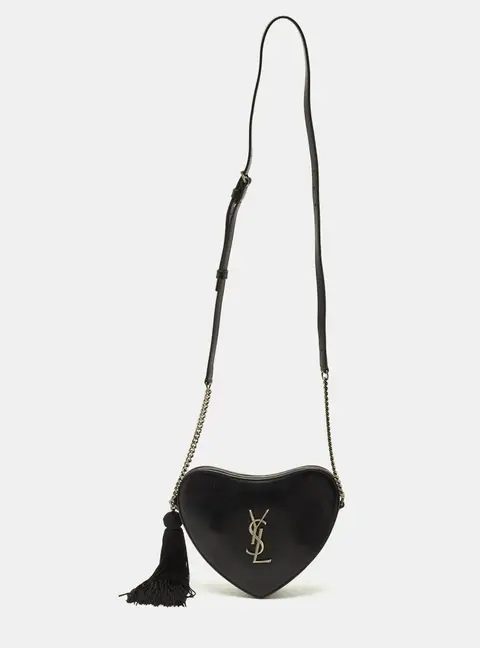 Saint Laurent Heart Black Leather Chain Crossbody Bag