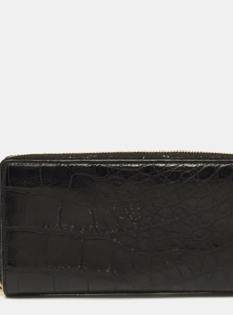 Saint Laurent Black Crocodile Zip Around Wallet