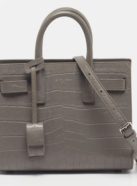 Saint Laurent Classic Sac De Jour Nano Croc Embossed Leather Tote