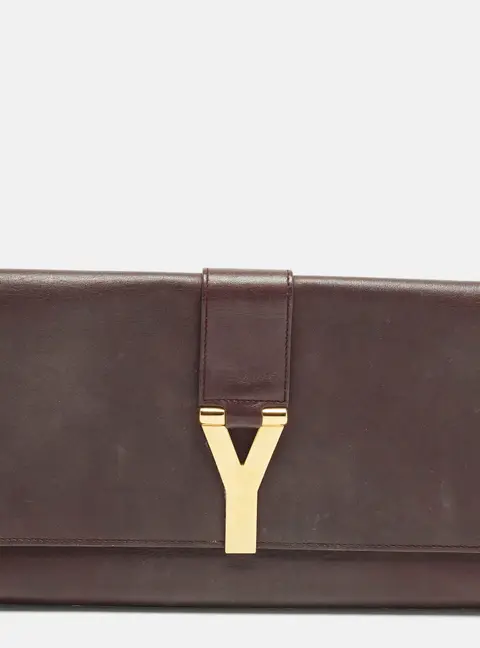 Saint Laurent Ligne Y Burgundy Leather Clutch
