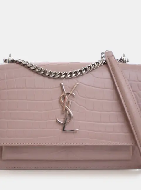Saint Laurent Sunset Mini Crocodile Embossed Leather Shoulder Bag