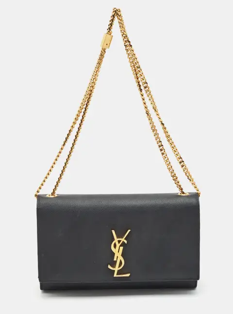 Saint Laurent Kate Medium Black Grain de Poudre Leather Shoulder Bag