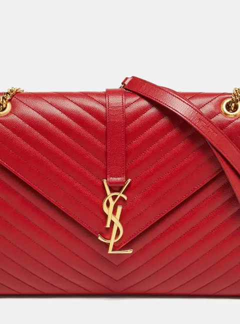 Saint Laurent Monogram Envelope Large Red Matelass&eacute; Leather Shoulder Bag
