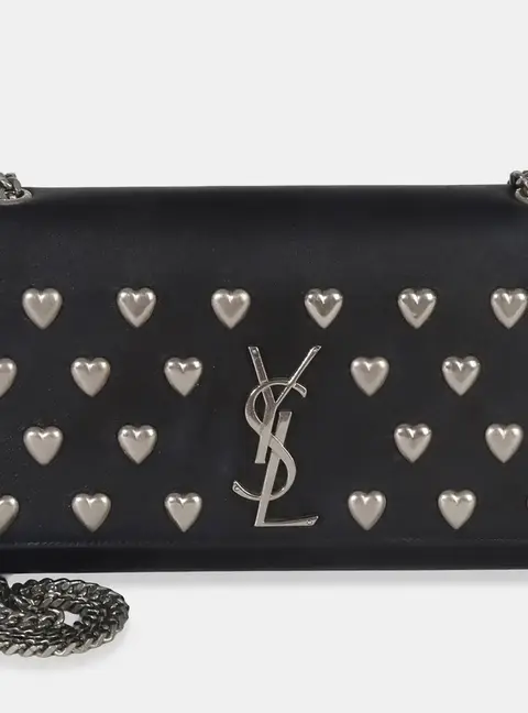 Saint Laurent Black Smooth Calfskin Studded Heart Medium Kate Chain Bag