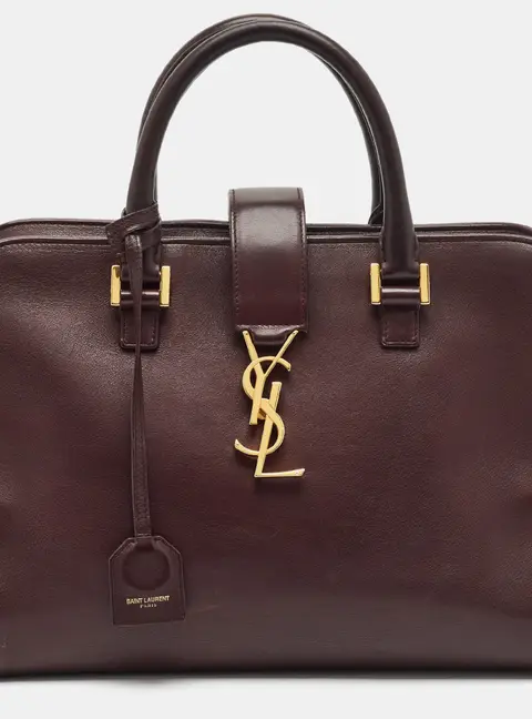 Saint Laurent Cabas Monogram Small Burgundy Leather Top Handle Bag