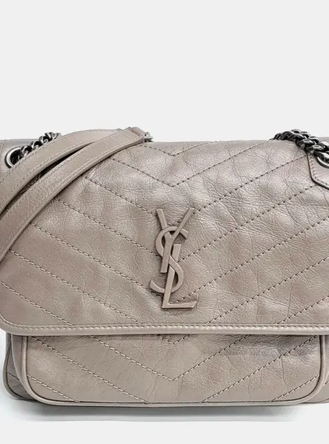 Saint Laurent Nikki Small Grey Matelasse Calfskin Leather Shoulder Bag