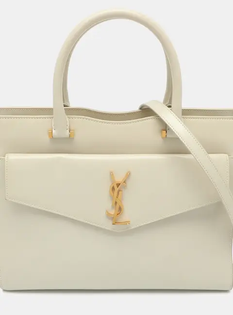 Saint Laurent Uptown Medium Cream Leather Tote