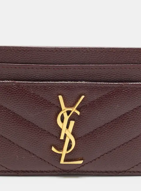 Saint Laurent Cassandre Burgundy Matelass&eacute; Leather Card Holder