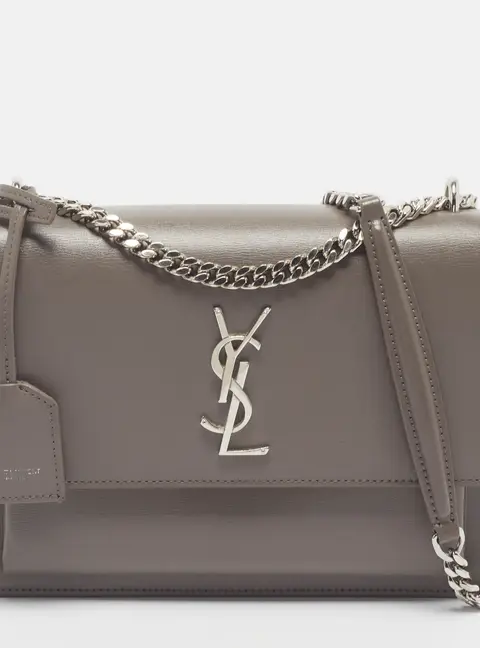 Saint Laurent Sunset Medium Grey Leather Shoulder Bag