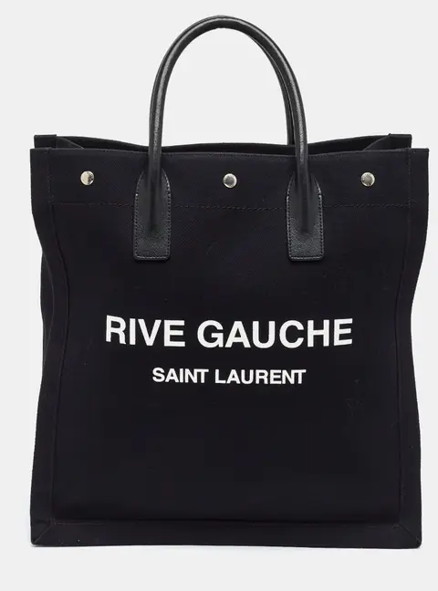 Saint Laurent North South Rive Gauche Black Canvas and Leather Tote