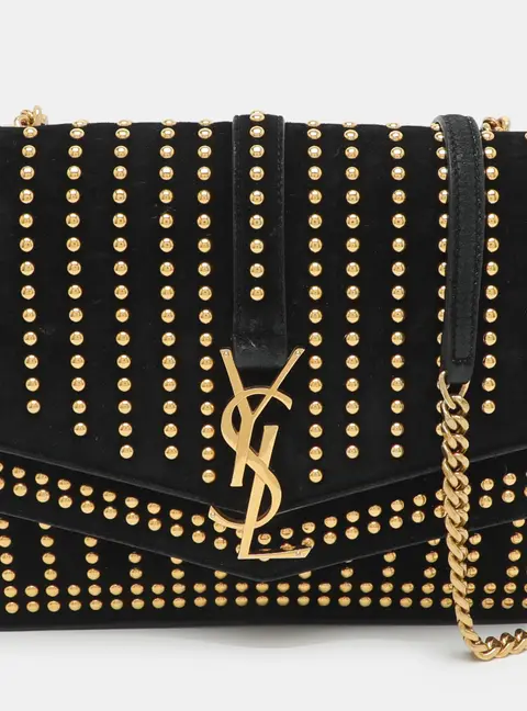 Saint Laurent Monogram Sulpice Studded Medium Black Suede Crossbody Bag