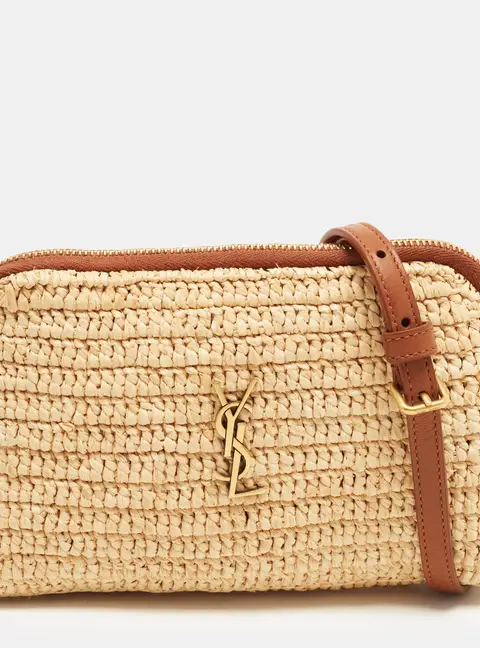 Saint Laurent Gaby Beige/Brown Raffia and Leather Crossbody Bag