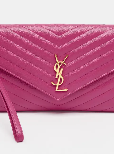 Saint Laurent Cassandre Flap Pink Matelass&eacute; Leather Pouch