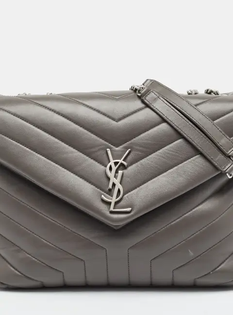 Saint Laurent Grey LouLou Medium Matelass&eacute; Leather Shoulder Bag