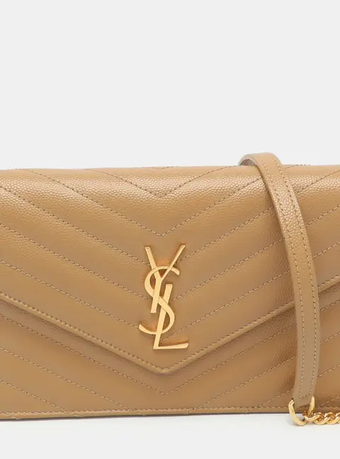 Saint Laurent Cassandre Envelope Tan Leather Wallet On Chain