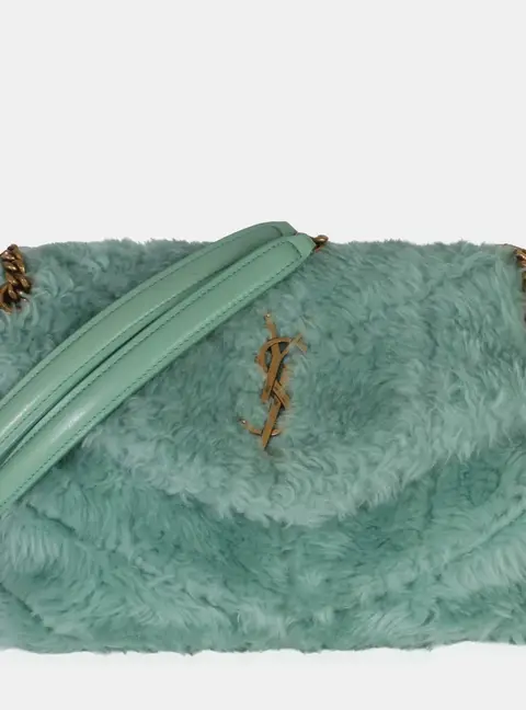 Saint Laurent Loulou Puffer Small Iced Mint Shearling Shoulder Bag