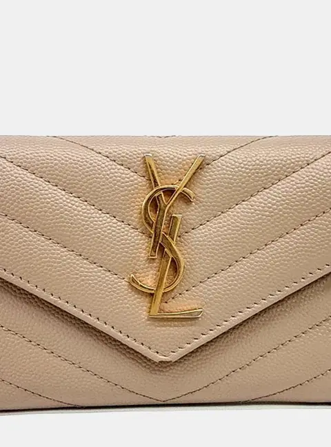 Saint Laurent Paris Monogram Small Beige Grained Leather Wallet Bag
