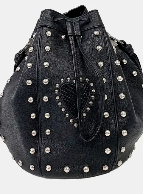 Saint Laurent Paris Black Leather Bucket Bag (604410)