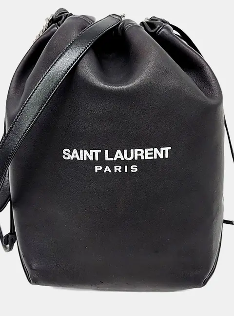 Saint Laurent Paris Black Leather Teddy Bucket Bag