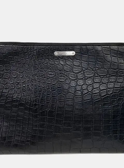 Saint Laurent Clutch Black Crocodile Embossed Leather Clutch Bag