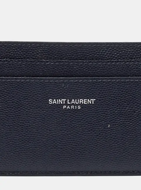 Saint Laurent Logo Navy Blue Leather Card Holder