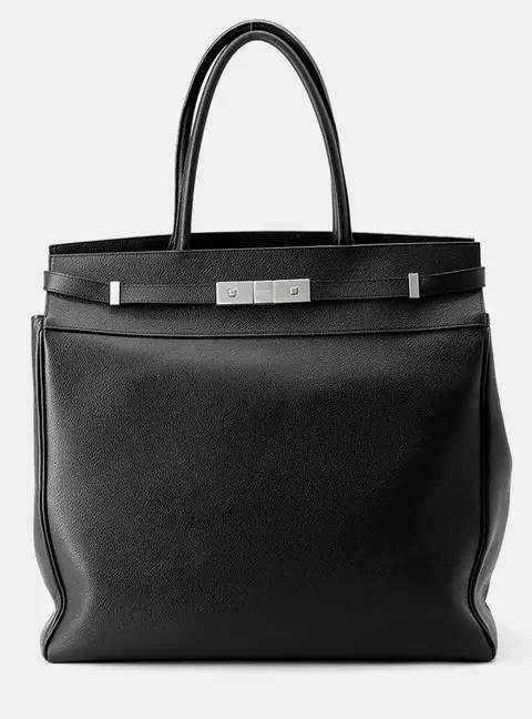 Saint Laurent Manhattan North South Tote Black Grained Leather Top Handle Bag