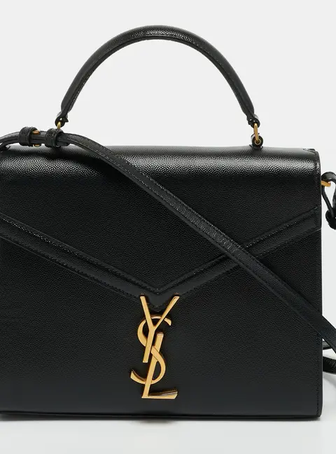 Saint Laurent Cassandra Medium Black Leather Top Handle Bag