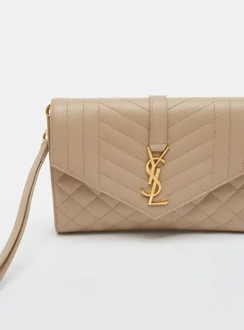 Saint Laurent Envelope Beige Mix Matelasse Leather Flap Pouch