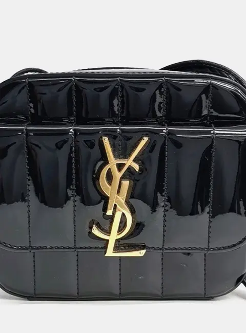 Saint Laurent Paris Black Patent Leather Vicky Toy Camera Crossbody Bag