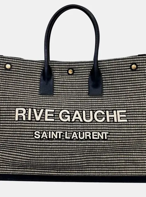Saint Laurent Rive Gauche Beige Black Canvas Tote Bag (499290)
